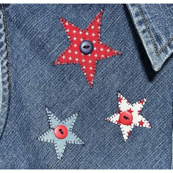 Large Women’s Vintage 90s Patriotic Denim Sleevless Red White Blue 4th of July - Picture 4 of 11